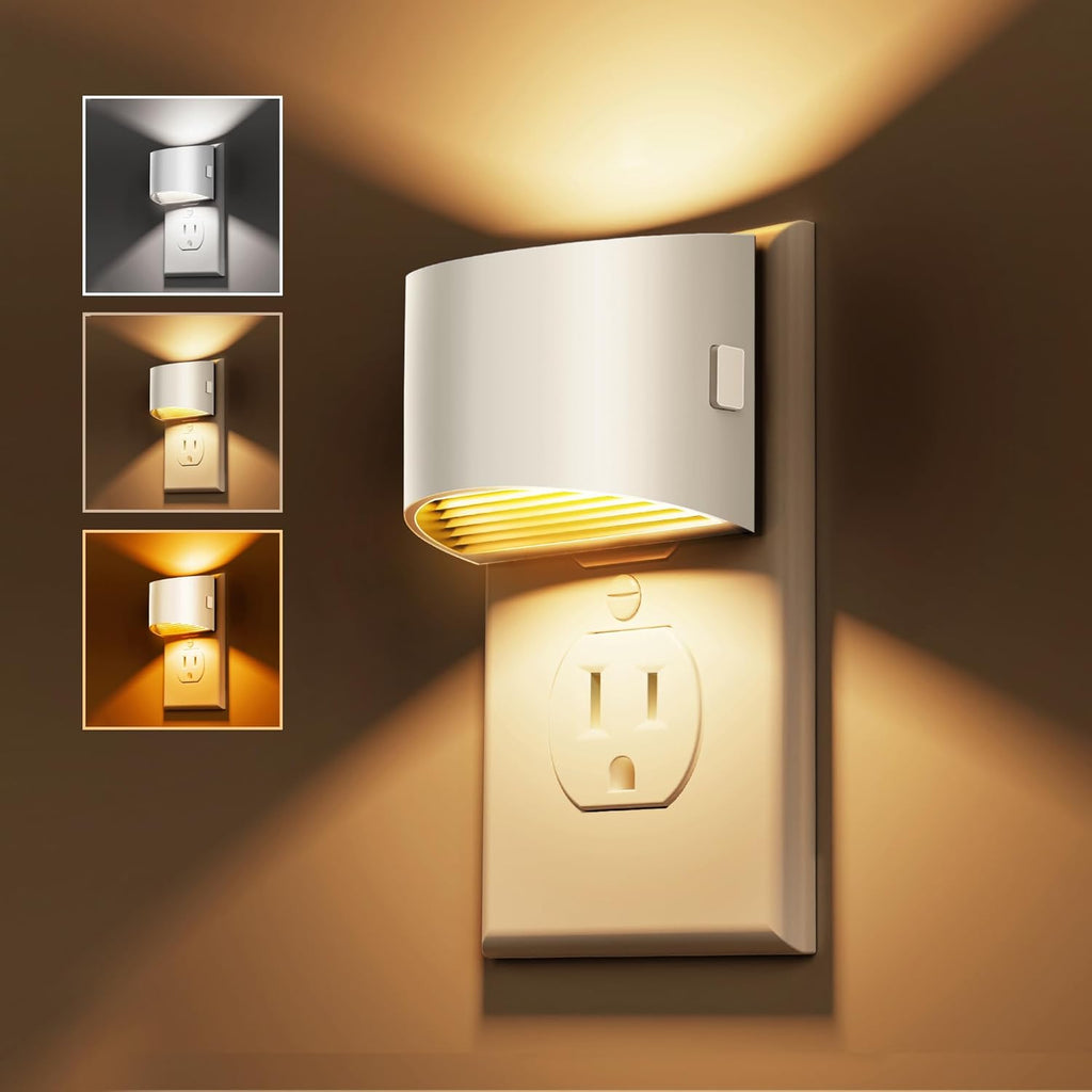 L LOHAS LED Night Lights Plug into Wall with 3CCT Adjustable (1600K/3000K/5000K), 1W Nightlight Plug in wall, Built in Dusk to Dawn Sensor, 2 Pack, White Housing