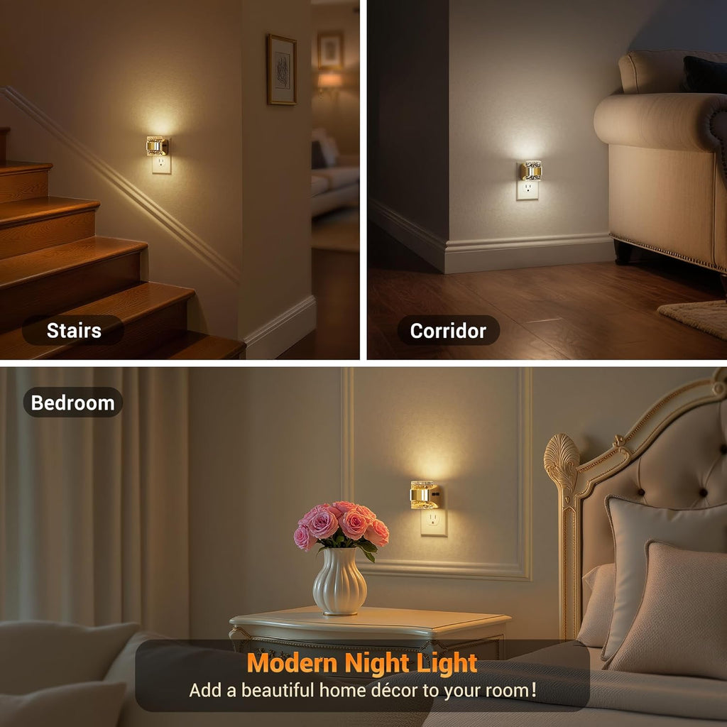 JandCase LED Night Light, Golden Bubble Night Lights Plug into Wall, [2 Pack]Night Light3000K/4000K/5000K & 3 Brightness Levels, Dimmable Nightlight with Dusk to Dawn Sensor for Bathroom Hallway