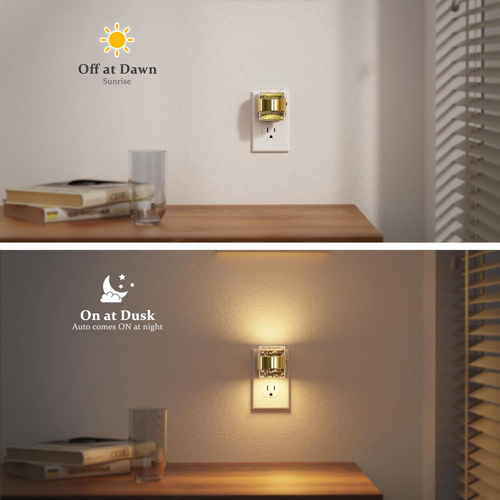 JandCase LED Night Light, Golden Bubble Night Lights Plug into Wall, [2 Pack]Night Light3000K/4000K/5000K & 3 Brightness Levels, Dimmable Nightlight with Dusk to Dawn Sensor for Bathroom Hallway