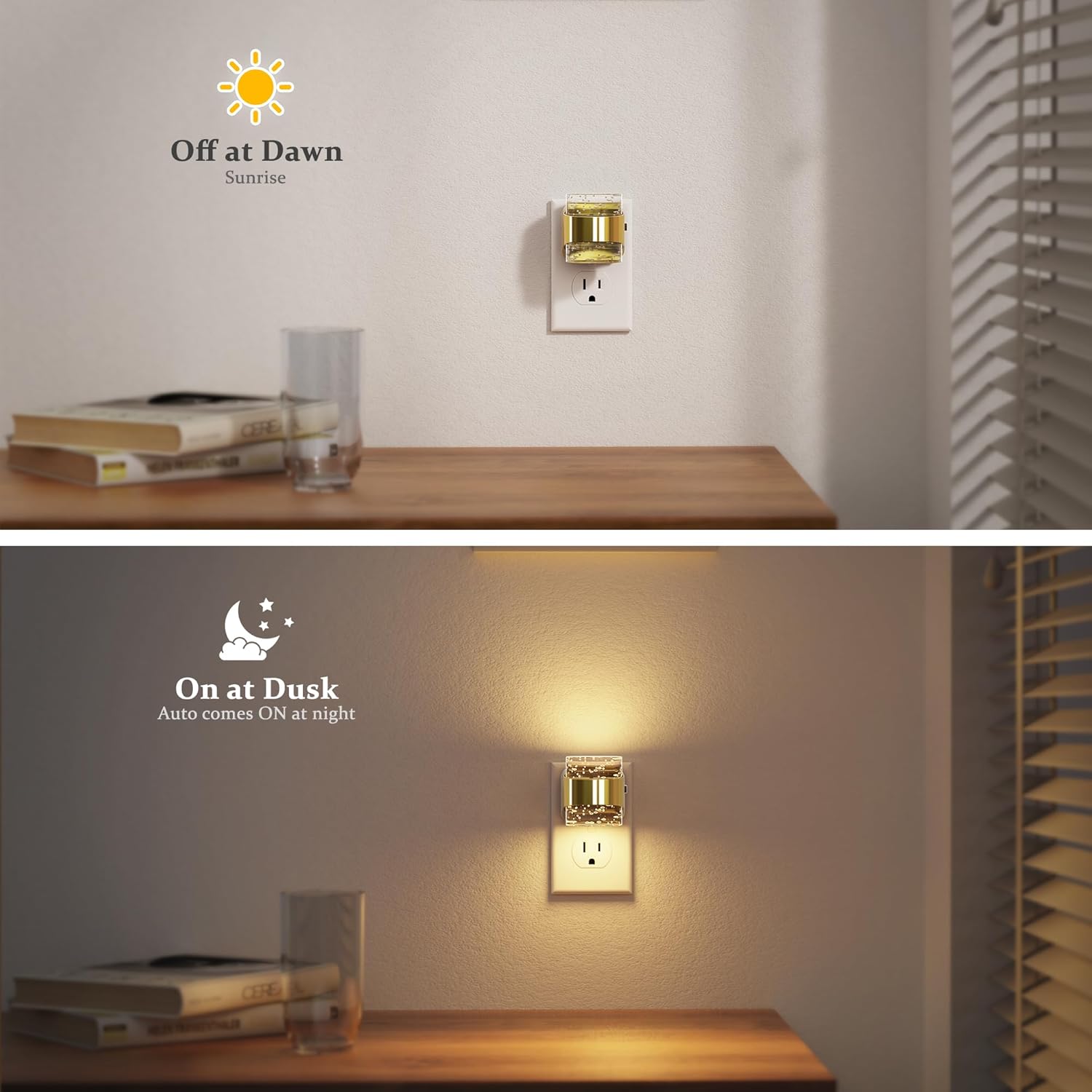 JandCase LED Night Light, Golden Bubble Night Lights Plug into Wall, [2 Pack]Night Light3000K/4000K/5000K & 3 Brightness Levels, Dimmable Nightlight with Dusk to Dawn Sensor for Bathroom Hallway