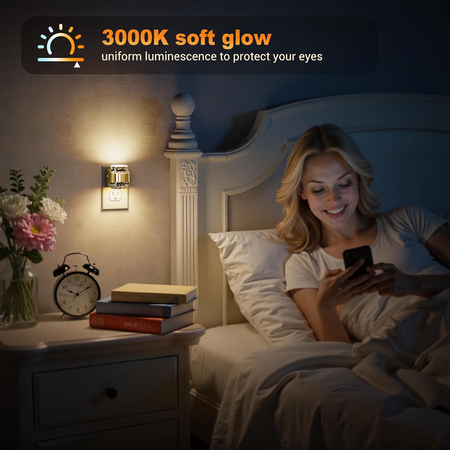 JandCase LED Night Light, Golden Bubble Night Lights Plug into Wall, [2 Pack]Night Light3000K/4000K/5000K & 3 Brightness Levels, Dimmable Nightlight with Dusk to Dawn Sensor for Bathroom Hallway