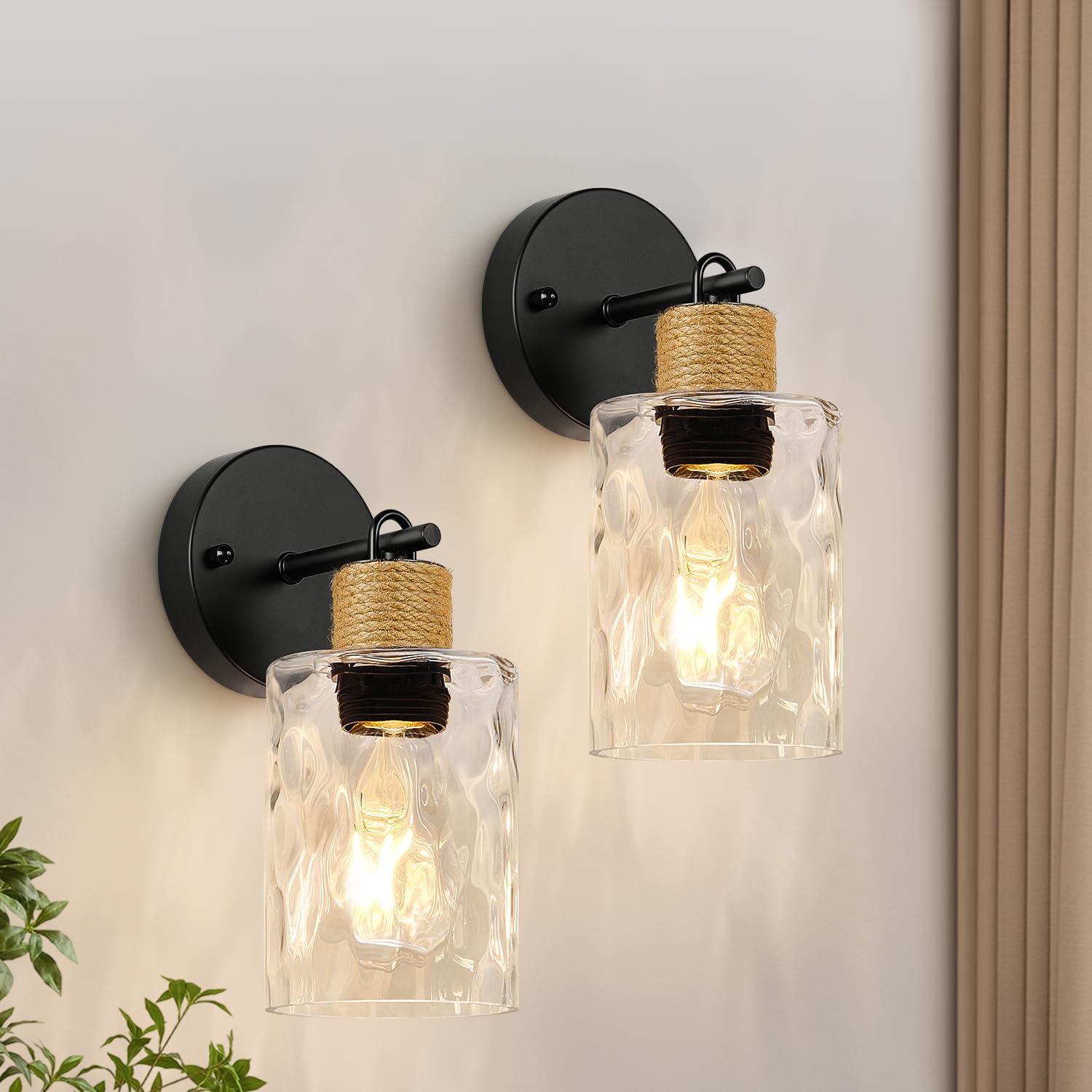 MOKATNG Bathroom Light Fixtures, 2-Light Coastal Vanity Lights with Crystal Glass Shade, Brown and Gold Bathroom Wall Lamp for Mirror Kitchen Hallway Cabinet