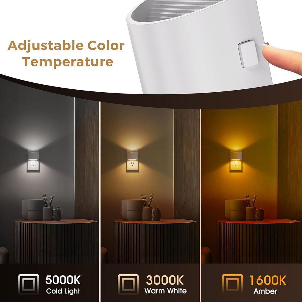 L LOHAS LED Night Lights Plug into Wall with 3CCT Adjustable (1600K/3000K/5000K), 1W Nightlight Plug in wall, Built in Dusk to Dawn Sensor, 2 Pack, White Housing