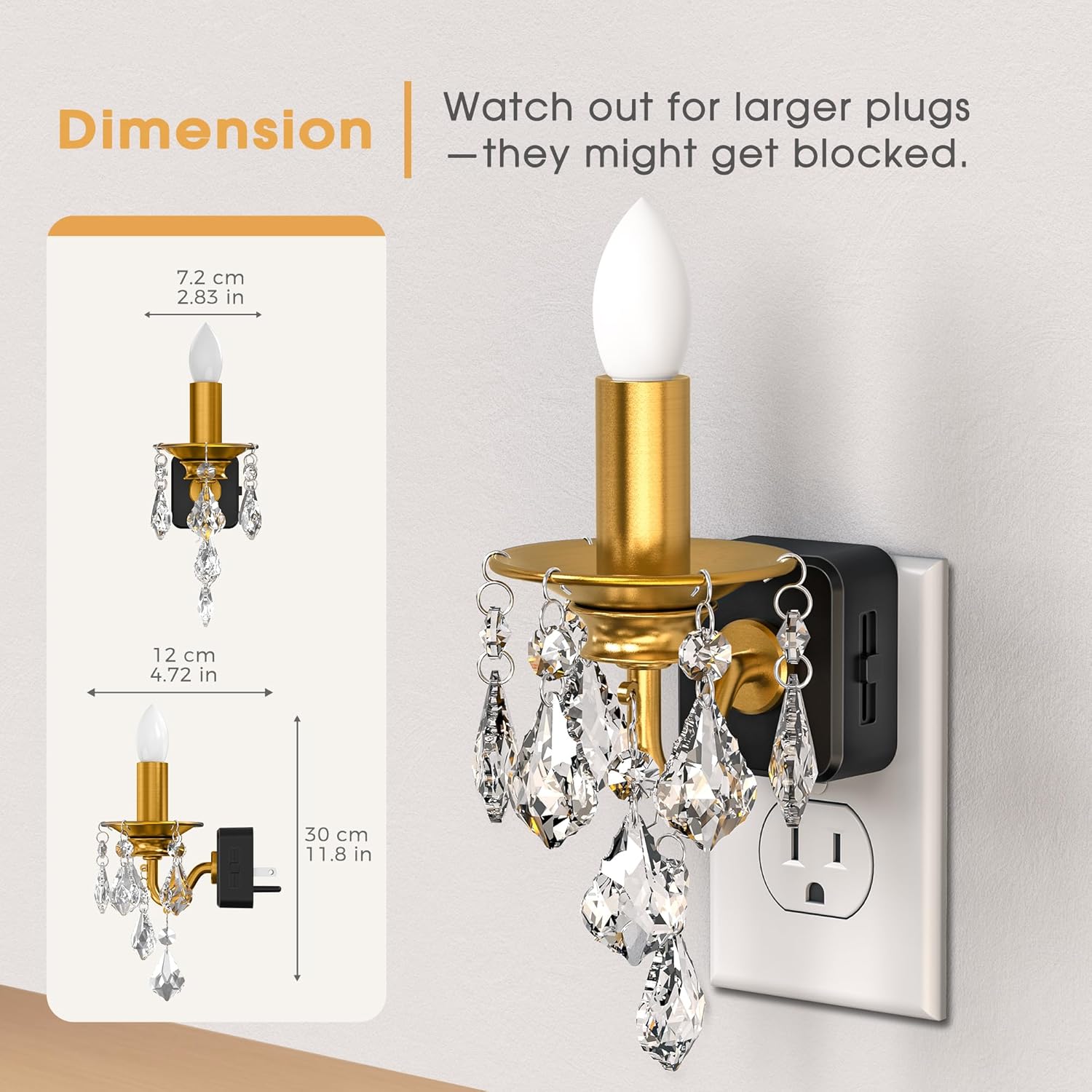 Candle Night Lights Plug into Wall, LED Amber Night Light with Dusk to Dawn Sensor, 0-100LM Dimmable, Decorative Gold Candle-Style Nightlight for Bedroom, Bathroom, Hallway, Stairway, 2 Pack