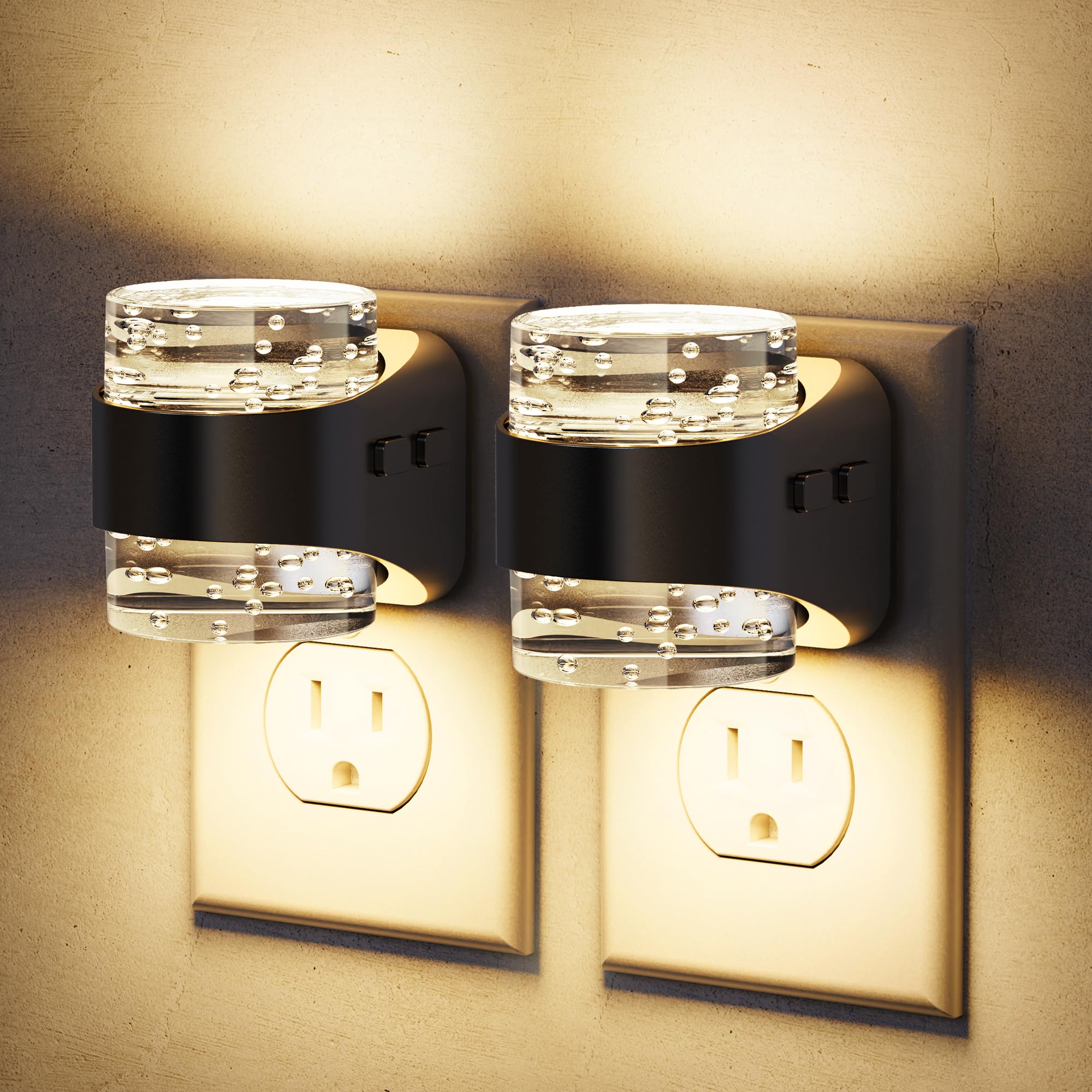 JandCase LED Night Light, Golden Bubble Night Lights Plug into Wall, [2 Pack]Night Light3000K/4000K/5000K & 3 Brightness Levels, Dimmable Nightlight with Dusk to Dawn Sensor for Bathroom Hallway