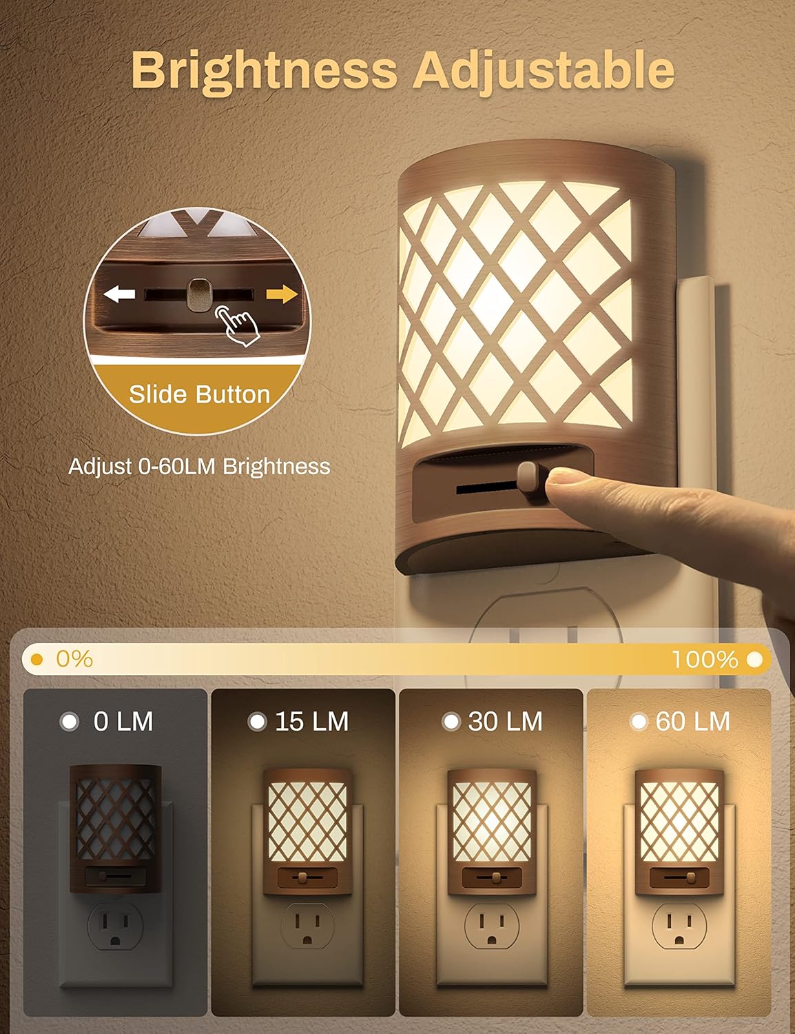 DORESshop Night Light, Night Lights Plug Into Wall [2 Pack], Plug in Night Light, Nightlight, Dusk to Dawn Sensor, Adjustable Brightness Night Lights for Bathroom, Hallway, Stairway, Soft White