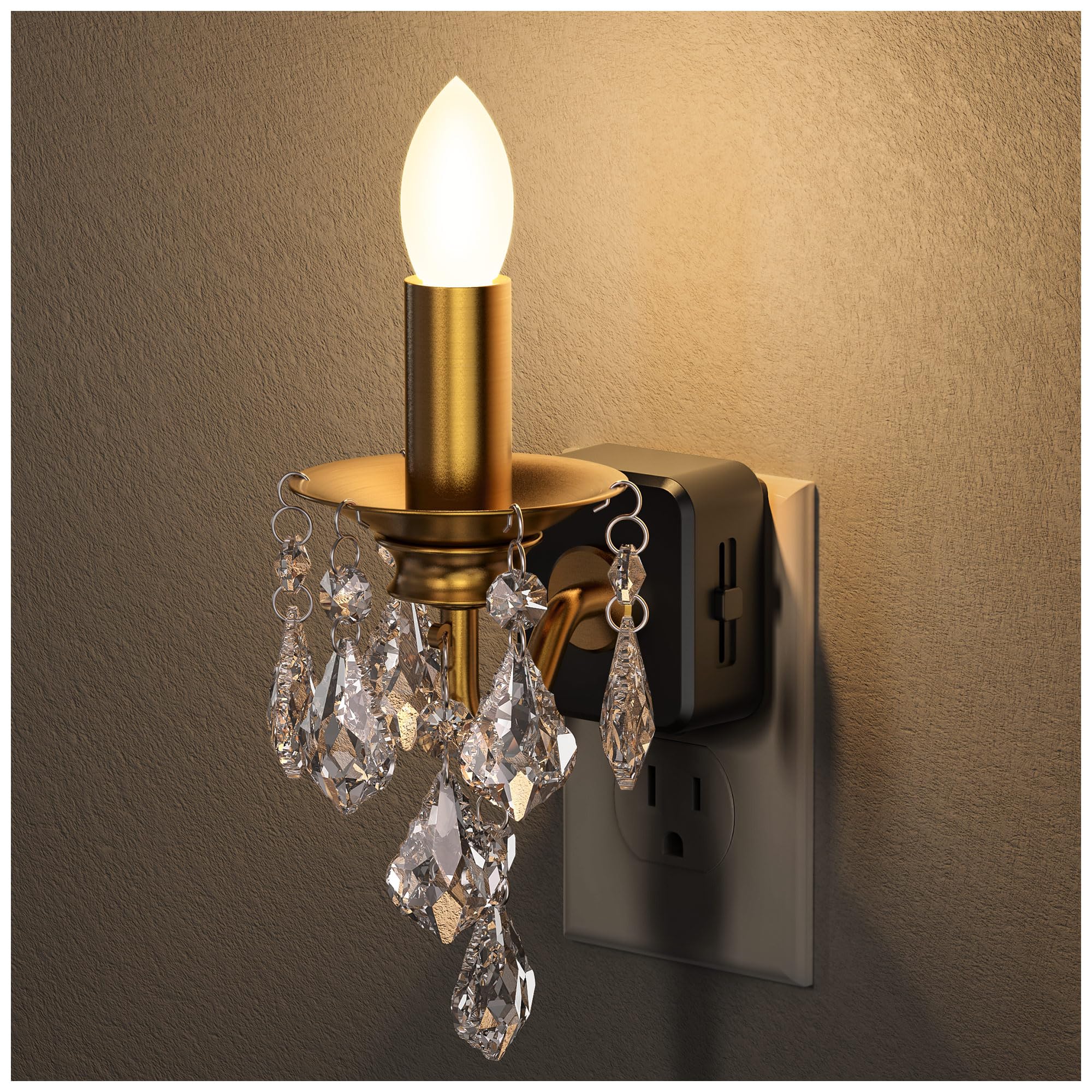 Candle Night Lights Plug into Wall, LED Amber Night Light with Dusk to Dawn Sensor, 0-100LM Dimmable, Decorative Gold Candle-Style Nightlight for Bedroom, Bathroom, Hallway, Stairway, 2 Pack